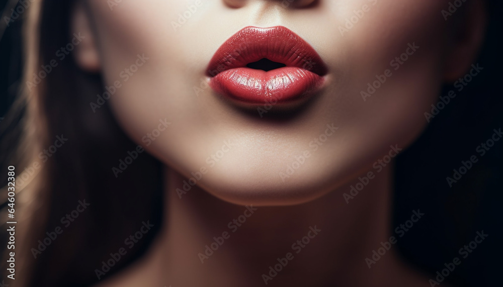 Smooth, shiny lips of a beautiful woman exude sensuality and elegance generated by AI Smooth, shiny lips of a beautiful woman exude sensuality and elegance generated by AI