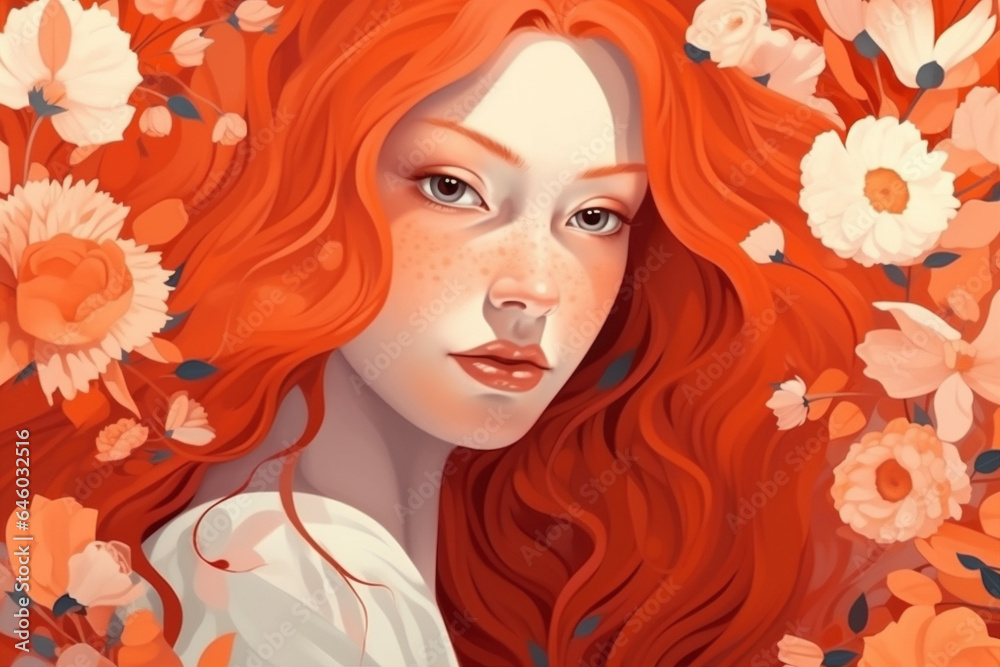 woman face girl colourful beauty tender flower trend portrait pastel vogue. Generative AI.