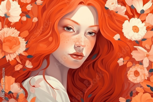 woman face girl colourful beauty tender flower trend portrait pastel vogue. Generative AI.