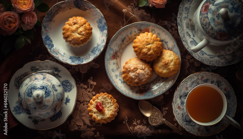 A rustic plate of baked muffins, a sweet indulgence generated by AI