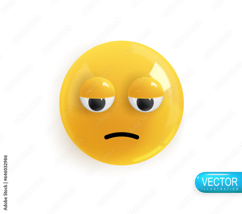 Fototapeta premium Emoji face offended. Realistic 3d design. Emoticon yellow glossy color. Icon in plastic cartoon style isolated on white background. Vector illustration