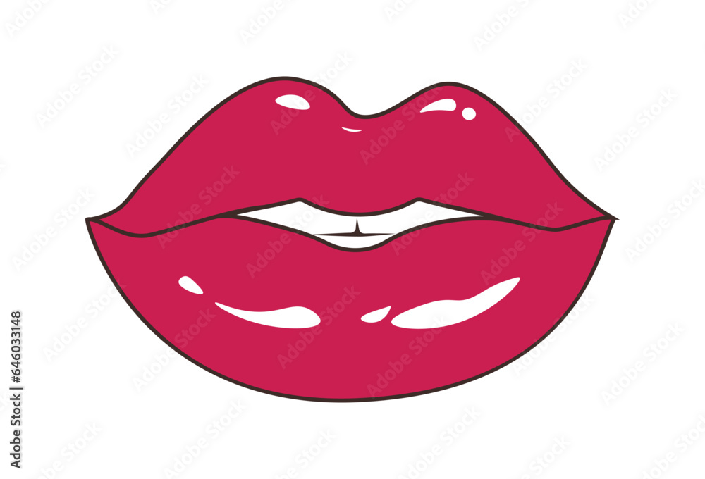 Girl's open mouth. Facial expression. Plump sexy lips. Vector illustration of sexy woman's glossy lips. Isolated
