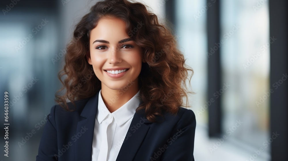 Portrait of young happy smiling business woman in office, looking at camera. Portrait of young happy smiling business woman in office, looking at camera.