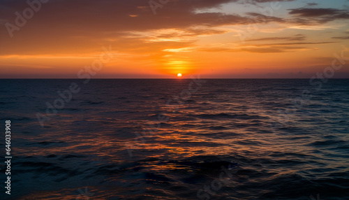 Tranquil sunset over water, nature beauty in non urban seascape generated by AI © Stockgiu