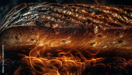 Grilled ciabatta, a rustic snack with whole wheat and seeds generated by AI