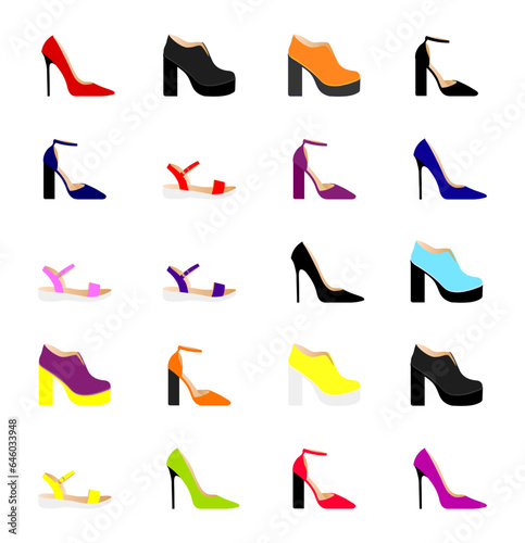 Vector footwear set . Fashionable shoes. Boots for Woman. . Flat cartoon isolated illustration. Web icon