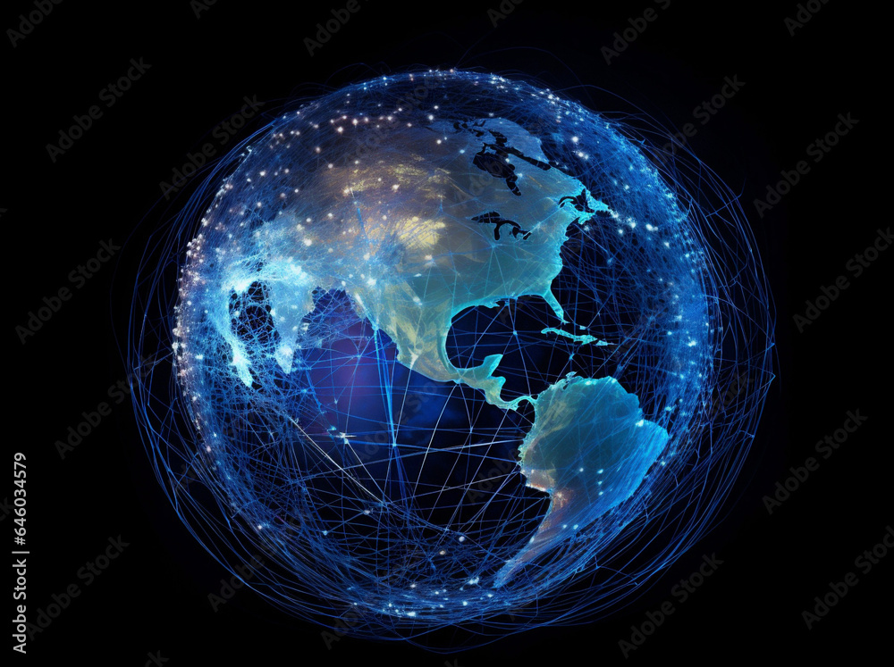 Fototapeta premium planet cyberspace network technology internet map connection globe global earth. Generative AI.