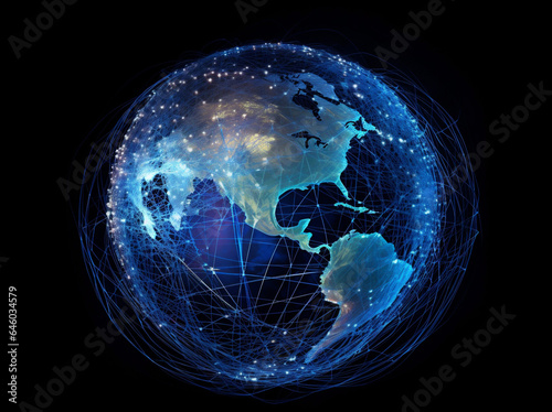 planet cyberspace network technology internet map connection globe global earth. Generative AI.