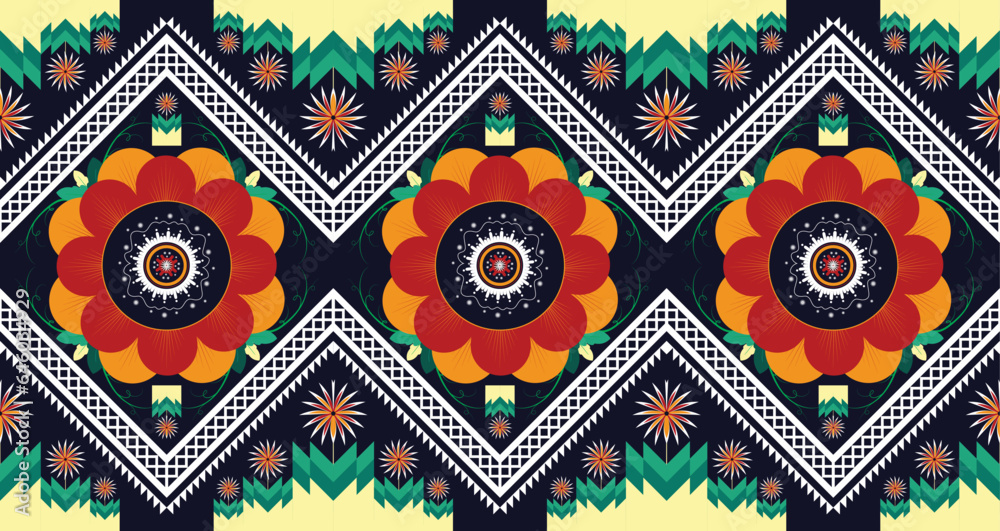 Geometrics ethnic pattern floral neck embroidery. Design for background, wallpaper, fabric, clothing, carpet, scarf and wrapping. Abstract background.