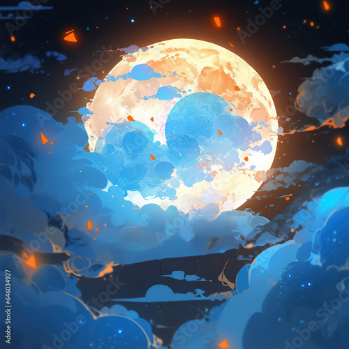 Full Moon Background of Mid-Autumn Festival,created with generative ai tecnology. © henvryfo