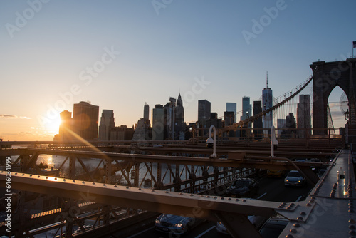 Sunset over the Brooklyn Bridge   Downtown Manhattan