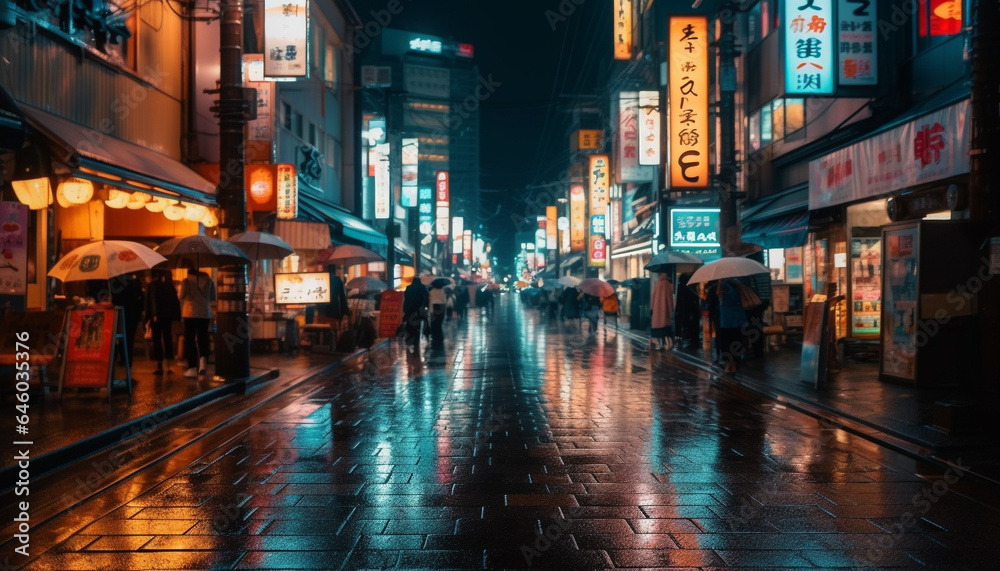 Travel to famous cityscapes for illuminated city life and nightlife generated by AI