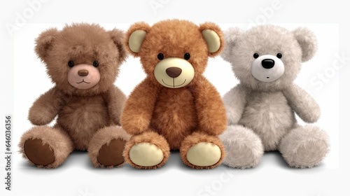  Cutout Set of 3 Stuffed Animal Toys Isolated on Transparent PNG Background © 3D Station