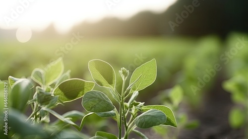 Green Soybean Plant Closeup on a Farm During the Growing Season Rows of Young Soybean Plants