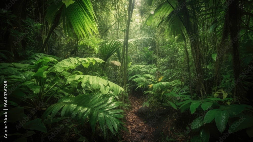 Lush Green Foliage in Tropical Jungle Lush Green Foliage in Tropical Jungle
