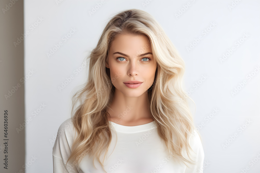Beautiful young blond woman with long hair portrait Beautiful young blond woman with long hair portrait