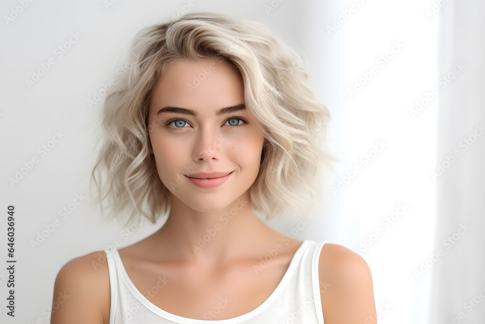 Beautiful young blond woman with long hair portrait