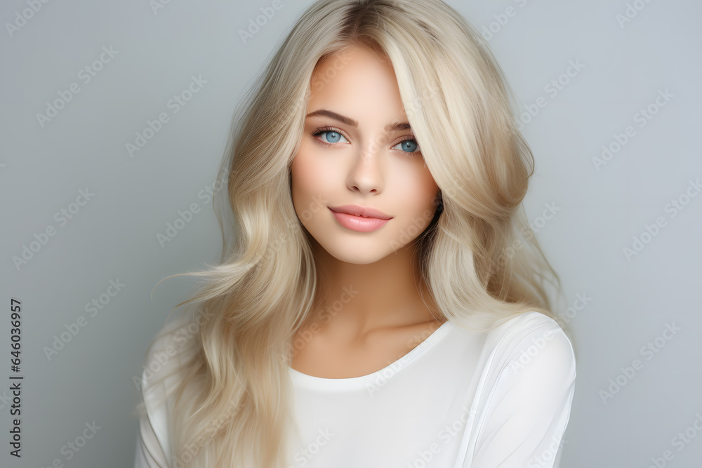 Beautiful young blond woman with long hair portrait Beautiful young blond woman with long hair portrait