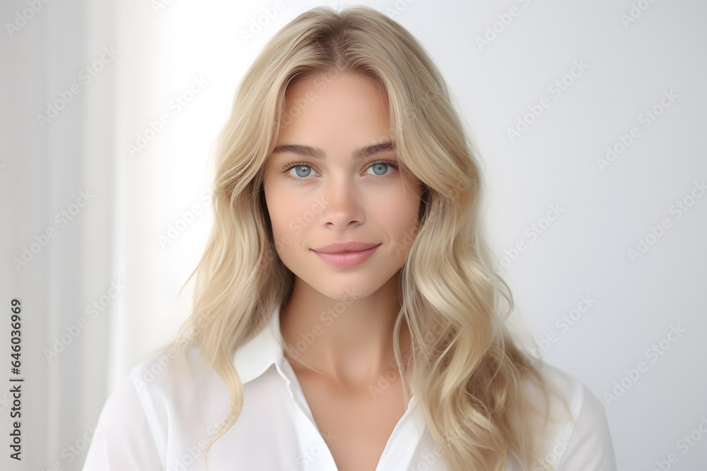 Beautiful young blond woman with long hair portrait Beautiful young blond woman with long hair portrait