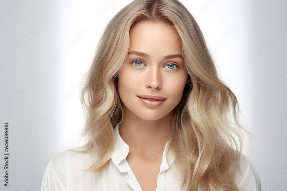 Beautiful young blond woman with long hair portrait Beautiful young blond woman with long hair portrait