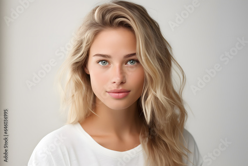 Beautiful young blond woman with long hair portrait