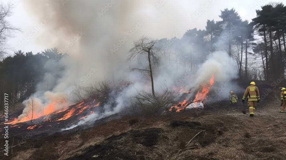Fototapeta premium Waldbrand Mit Baumen Im Feuer