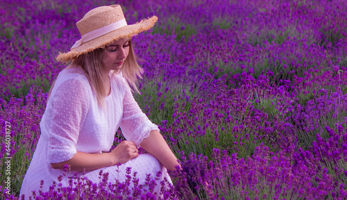 girl in lavender field. Selective focus.