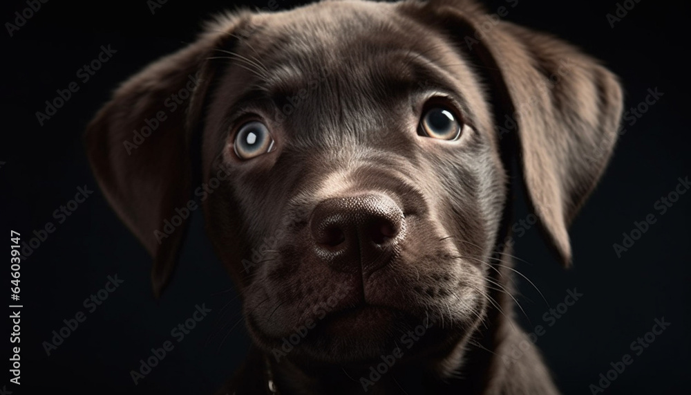 Cute puppy portrait purebred retriever sitting, looking at camera generated by AI Cute puppy portrait purebred retriever sitting, looking at camera generated by AI