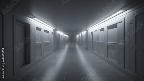 Vue en perspective d'un couloir gris vide, généré par IA