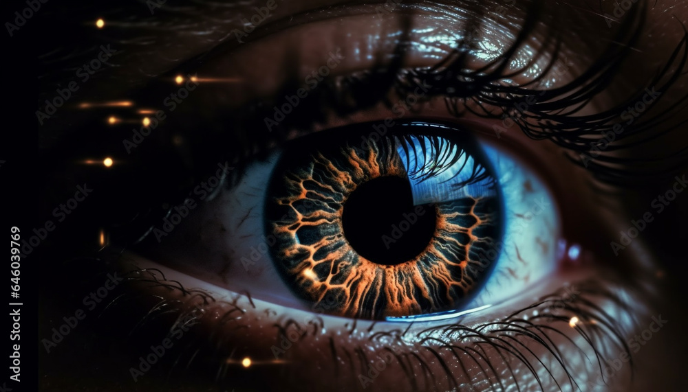 Close up of a Caucasian eye staring at camera with reflection generated by AI