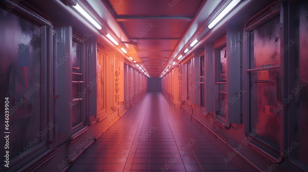 Vue en perspective d'un couloir  vide, généré par IA