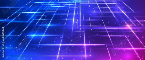 Digital technology metaverse neon background. Metaverse sign glowing with violet and blue neon light inside virtual room,cyber space. Innovation future meta tech.Ai big data.Futuristic concept. Vector