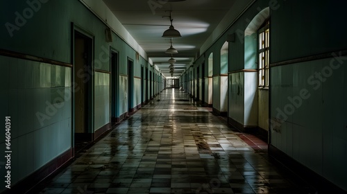 Vue en perspective d'un couloir  d'hopital abandonné, généré par IA © Marvin Dgn