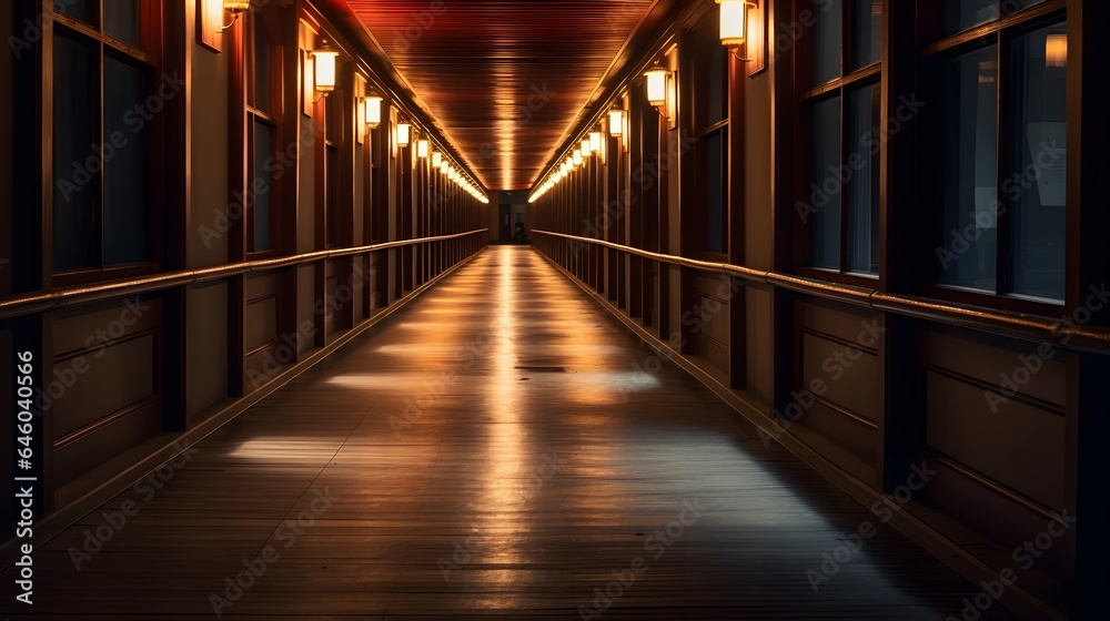Fototapeta premium Vue en perspective d'un couloir sombre vide, généré par IA