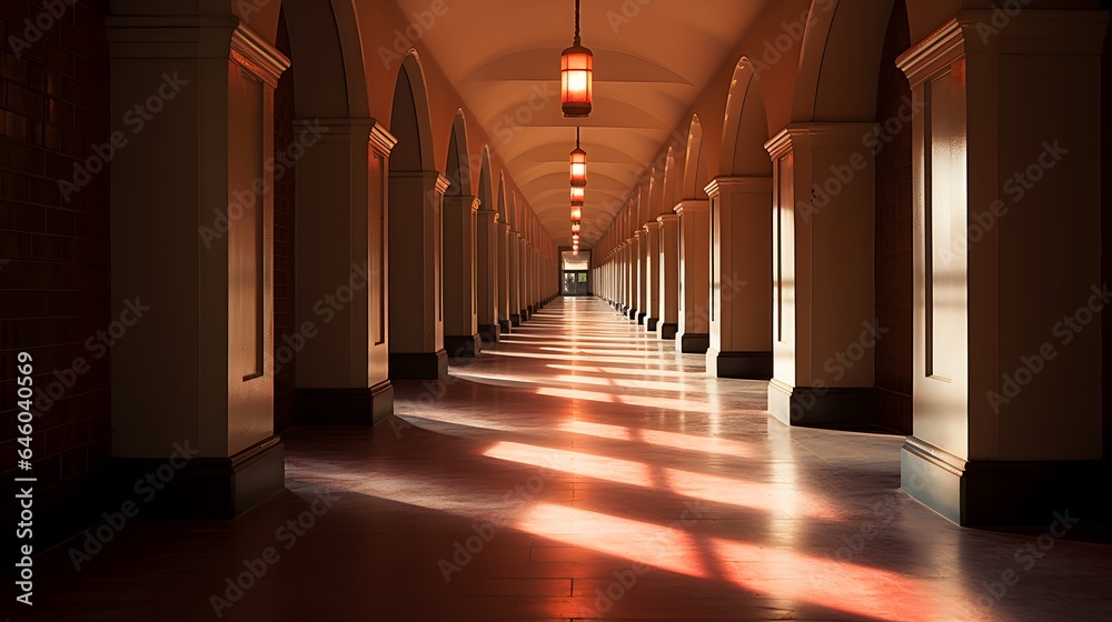 Vue en perspective d'un couloir vide, généré par IA
