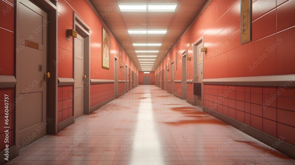 Vue en perspective d'un couloir rose vide, généré par IA - obrazy, fototapety, plakaty 