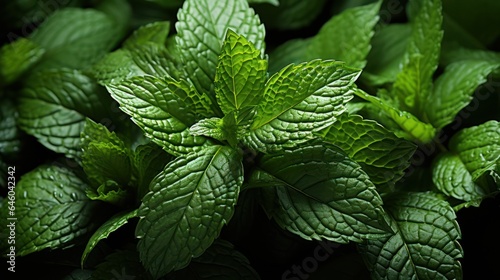 Mint leaves background.mint growing background, top view
