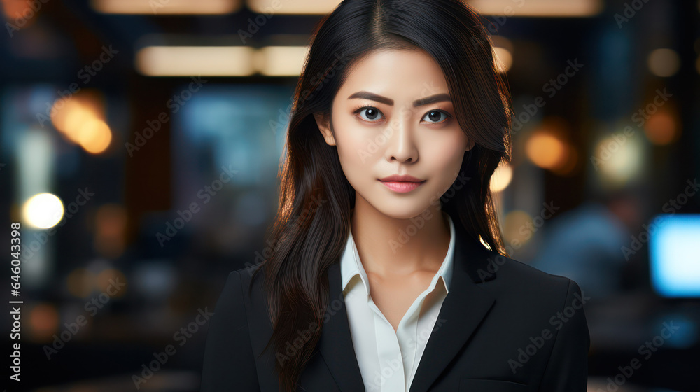 Asian Business woman: Portrait of a Professional in Elegant Black Attire, Radiating Confidence Asian Business woman: Portrait of a Professional in Elegant Black Attire, Radiating Confidence