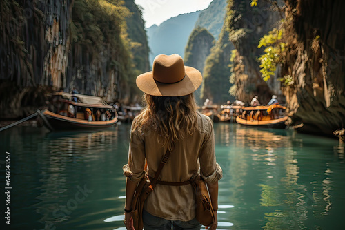 smart tourist on a boat  © Phimchanok