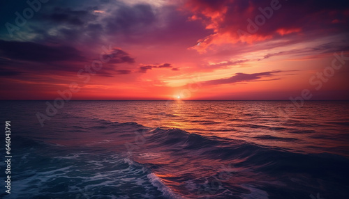 Idyllic sunset over tranquil waters, vibrant sky reflects beauty in nature generated by AI © Stockgiu