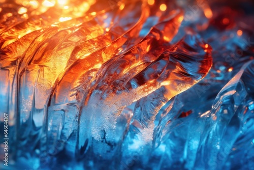 Icicles in the ice cave, close-up macro photo. Generated AI © YouraPechkin