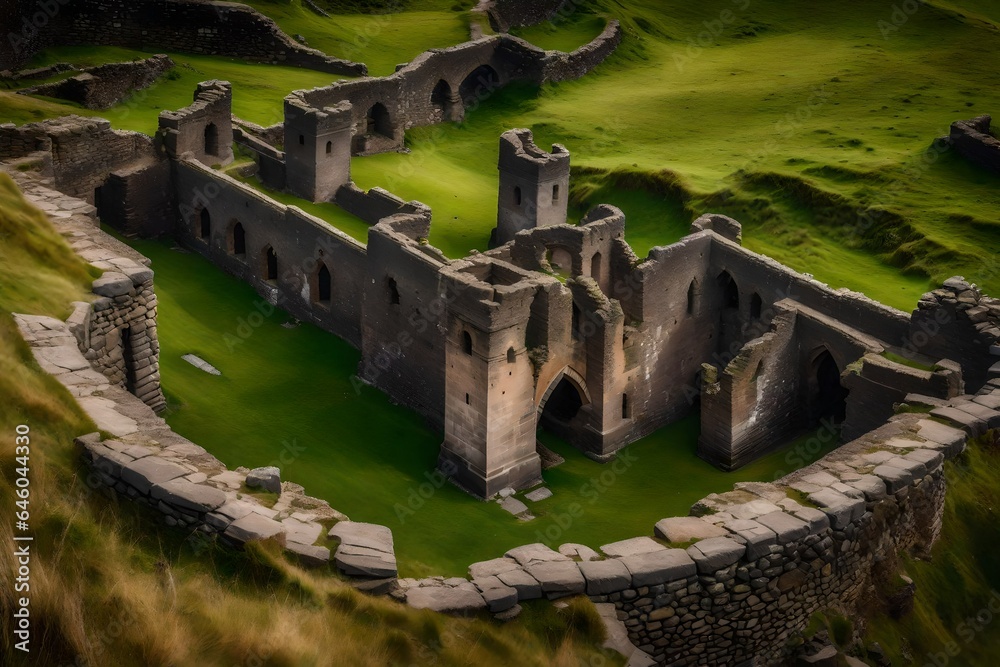 Very detailed realistic photo about a ruined old fortress - AI Generative