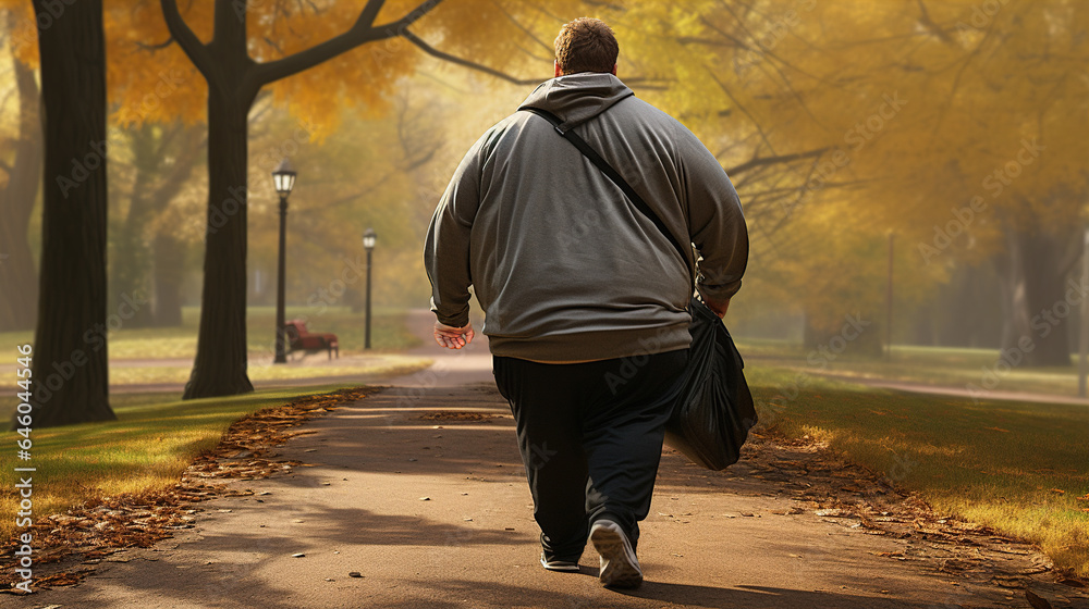 Brisk Walking A Fat Human Is Walking Briskly In A Park Maintaining brisk-walking-a-fat-human-is-walking-briskly-in-a-park-maintaining