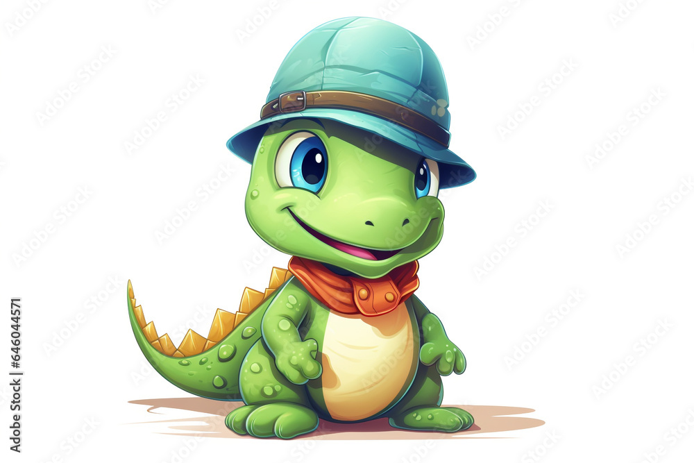 Fototapeta premium vector cute dinosaur wearing a hat
