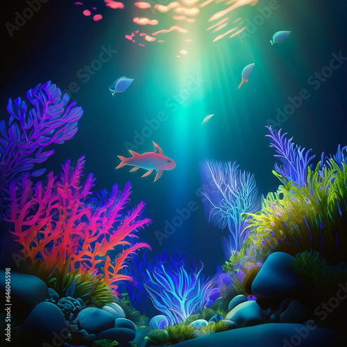 Colorful coral reef and fish clean underwater world scene created with generative ai technology high quality 4k