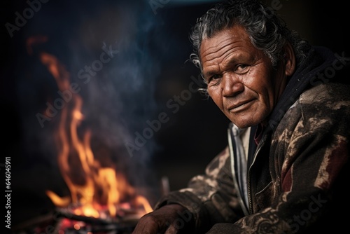 In cozy confines of home, middleaged Aboriginal man sat before fireplace, struggling with involuntary memories. This restrictive cognitive intrusion, often replaying traumatic incidents, kept photo