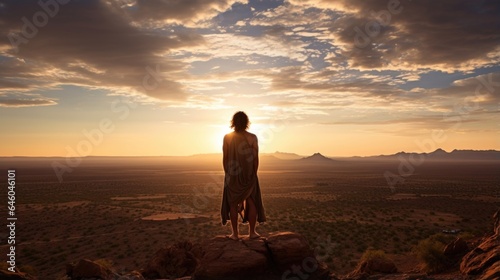 young Native American man stands atop craggy hill in arid. He stares towards setting sun, its profound hues summoning past memories. conventions of cognitive psychology unfurl he applies semantic