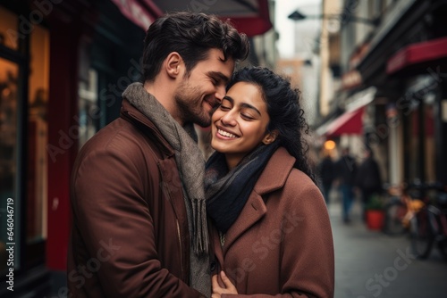 Photo of romantic couple on street