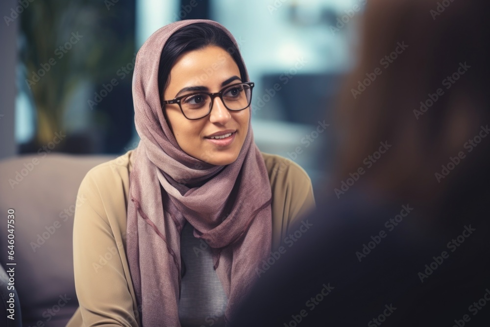 seasoned Middle Eastern woman, emotion etched into expressive features, gently comforts client undergoing rigorous debriefing procedure. expert understanding of developmental psychology brings seasoned Middle Eastern woman, emotion etched into expressive features, gently comforts client undergoing rigorous debriefing procedure. expert understanding of developmental psychology brings