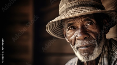 aged African American man  with signs of many stories etched into wrinkles  frequently spends afternoons on porch of Georgia countryside home. placid demeanor hides soul struggling with unconscious